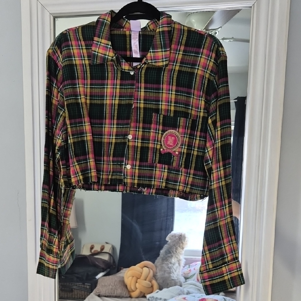 Savage X Fenty Multicolor Plaid Button Down Crop Shirt